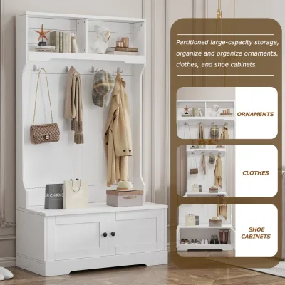 Armoire d'entrée blanche avec banc et crochets – image 3