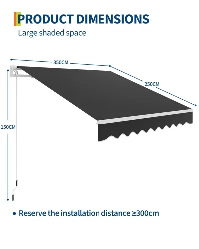 Auvent rétractable manuel 350 × 250 cm, aluminium – image 3