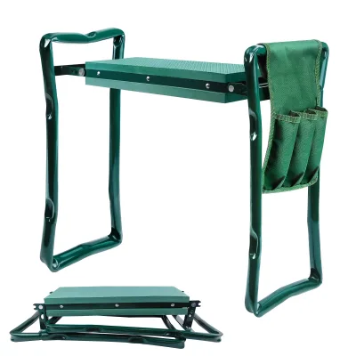 Banc de jardin pliable vert, assise et agenouilloir