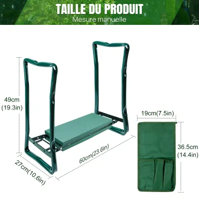 Banc de jardin pliable vert, assise et agenouilloir – image 2