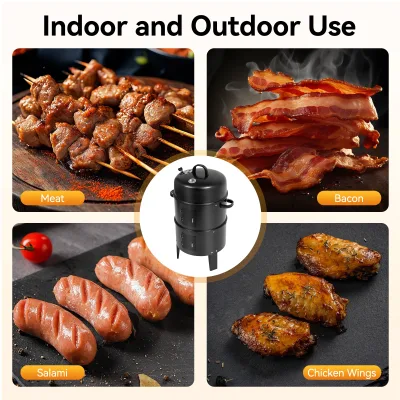 Barbecue fumoir 3-en-1 en fer noir, 2 niveaux – image 3