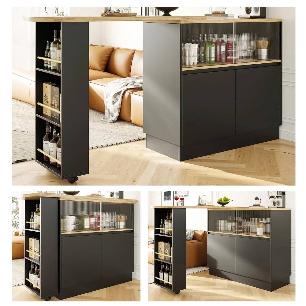 Buffet de bar rotatif, porte coulissante en verre