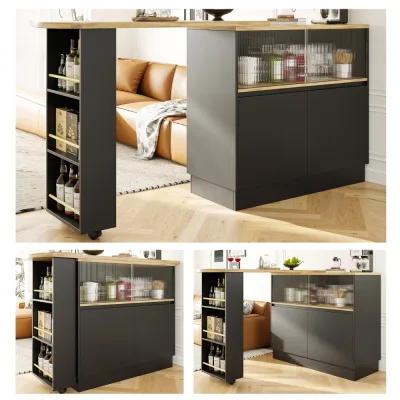 Buffet de bar rotatif, porte coulissante en verre
