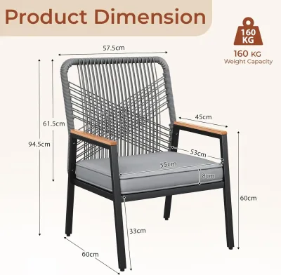 Chaise de jardin en rotin tressé avec coussin – image 2