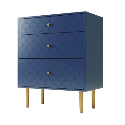 Commode 3 tiroirs bleu marine, pieds métalliques – image 2