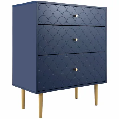 Commode 3 tiroirs bleu marine, pieds métalliques – image 3