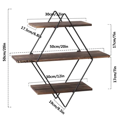 Étagère murale géométrique 3 niveaux, bois et métal – image 2
