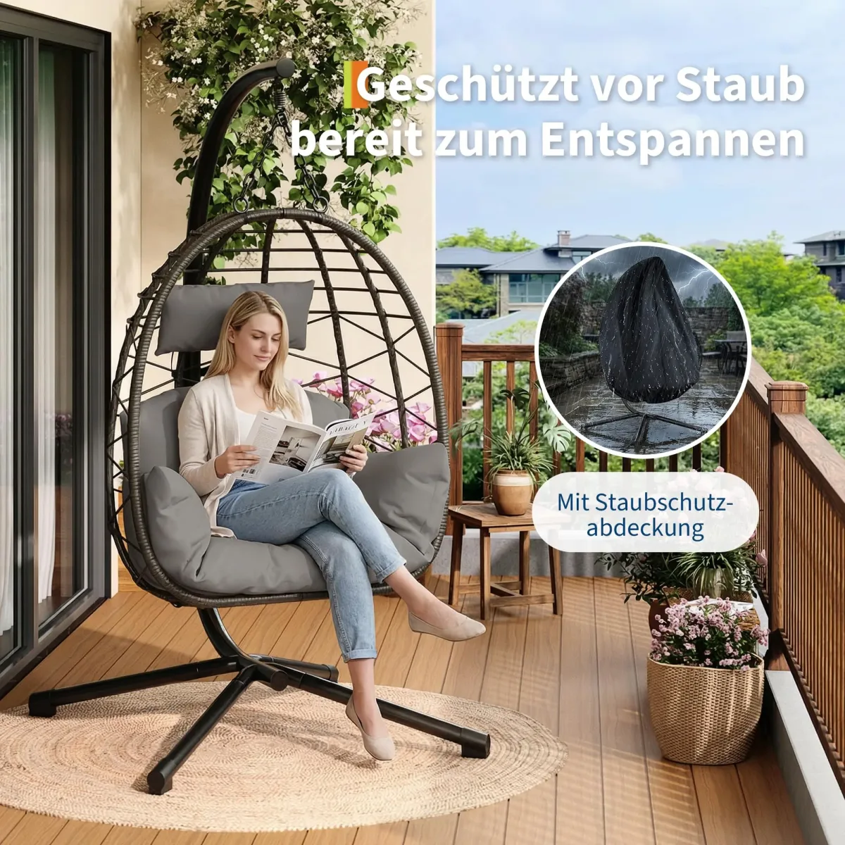 Fauteuil suspendu en forme d'œuf avec support