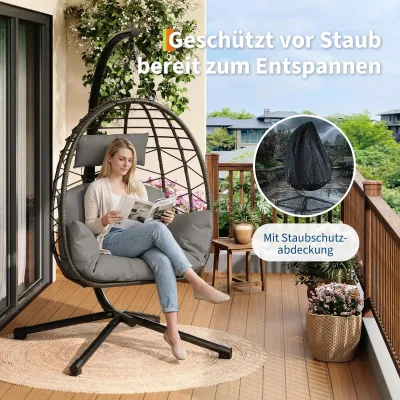 Fauteuil suspendu en forme d'œuf avec support