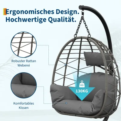 Fauteuil suspendu en forme d'œuf avec support – image 2