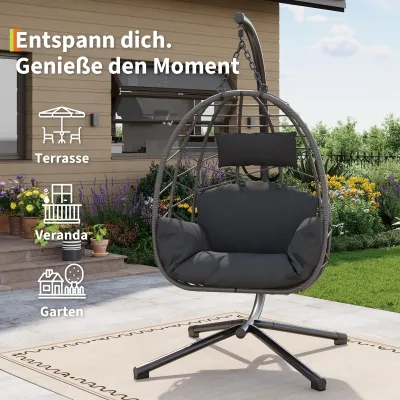 Fauteuil suspendu en forme d'œuf avec support – image 3