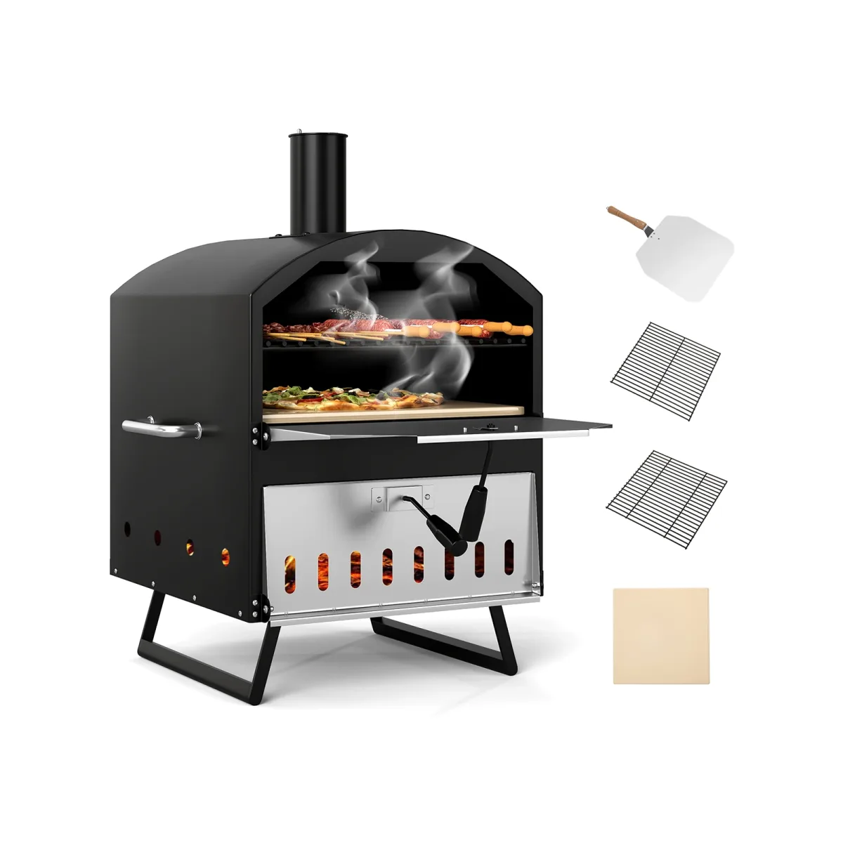 Four à pizza au bois d'extérieur à deux niveaux