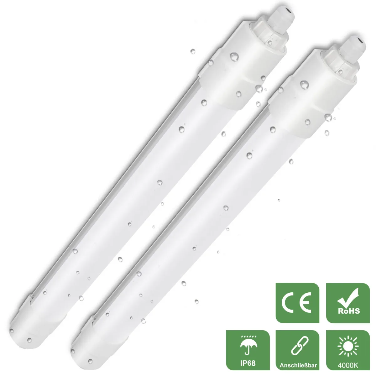 Lot de 2 tubes LED de plafond blanc neutre 60 cm