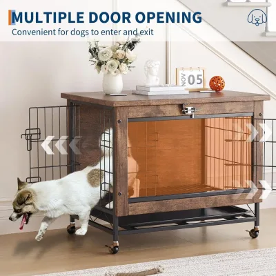 Niche meuble sur roulettes pour chien moyen