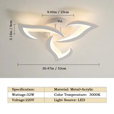 Plafonnier LED blanc en forme de fleur, 3 têtes – image 2