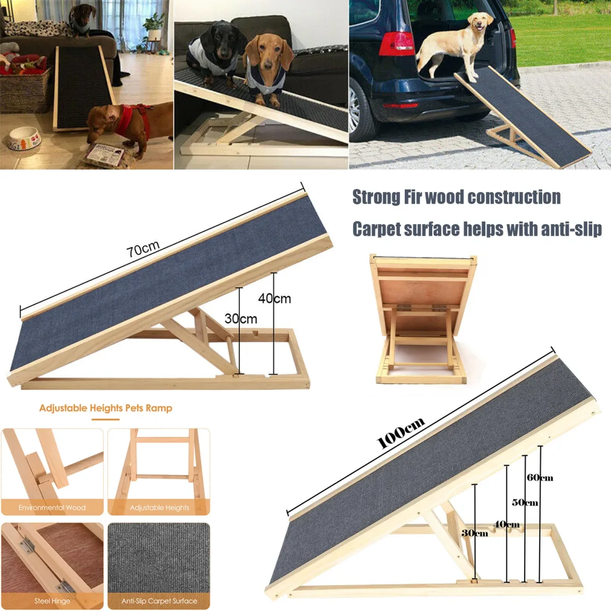 Rampe pliante pour chien en bois massif