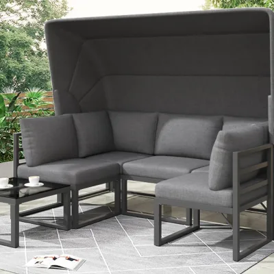 Salon de jardin gris en fer avec table basse – image 3