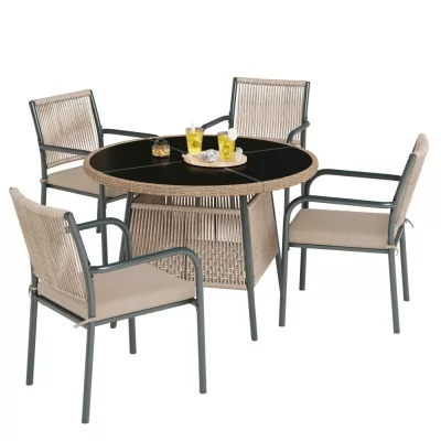 Salon de jardin gris, table ronde et 4 fauteuils – image 2