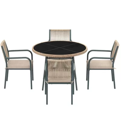 Salon de jardin gris, table ronde et 4 fauteuils – image 3