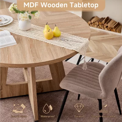 Table à manger ronde noire et bois clair, 120 cm – image 2