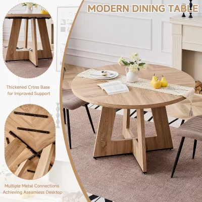 Table à manger ronde noire et bois clair, 120 cm – image 3