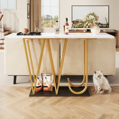 Table basse en MDF et métal, plateau effet marbre