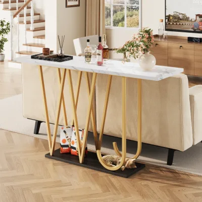 Table basse en MDF et métal, plateau effet marbre – image 3