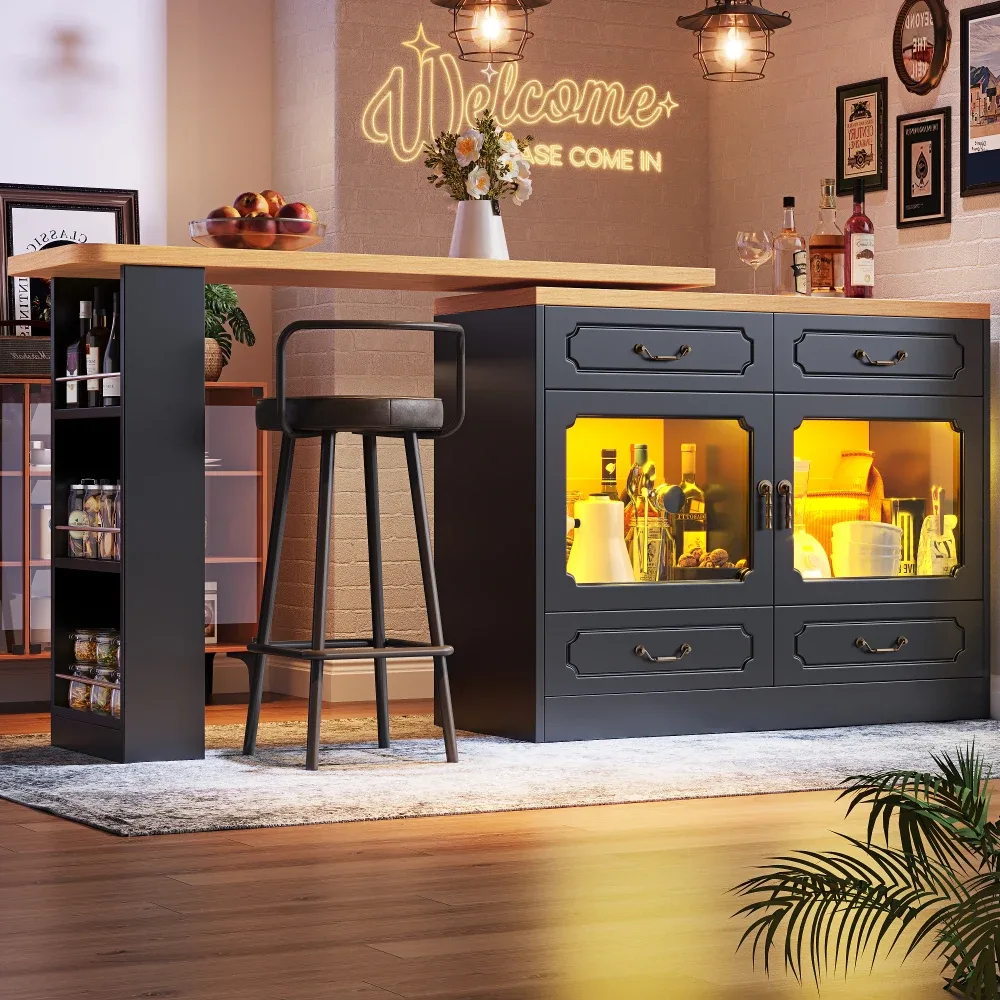 Table de bar extensible noire et naturelle