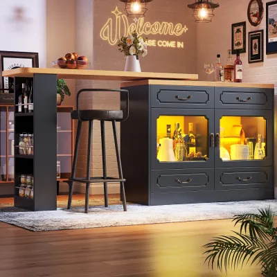 Table de bar extensible noire et naturelle