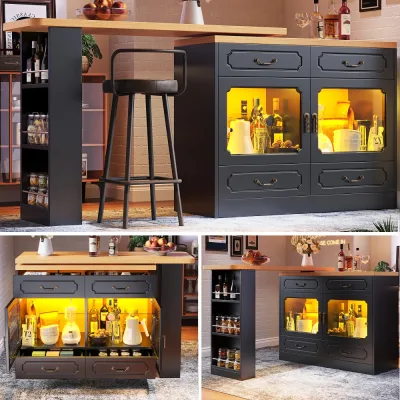 Table de bar extensible noire et naturelle – image 3