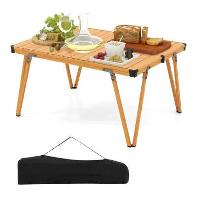 Table de camping pliante marron en aluminium