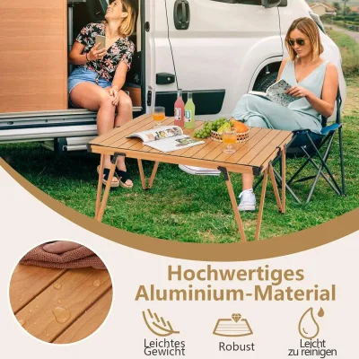 Table de camping pliante marron en aluminium – image 2