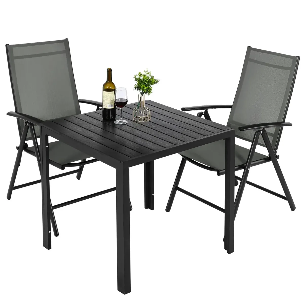 Table et 2 chaises pliantes de jardin en aluminium