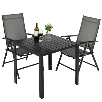 Table et 2 chaises pliantes de jardin en aluminium
