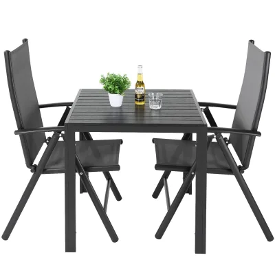 Table et 2 chaises pliantes de jardin en aluminium – image 2