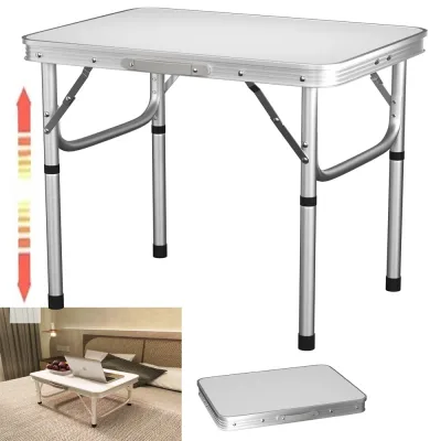 Table pliante blanche en aluminium, 2 hauteurs